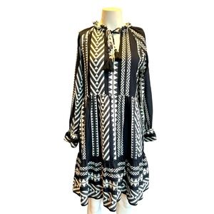 Anthropologie Dominique Tunic Dress Maeve Black White Tribal Print Textured .